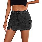 ETOSELL Jean Skorts Skirts for Women Denim High Waisted Two Side Slit Mini Y2K Casual Shorts with Pockets