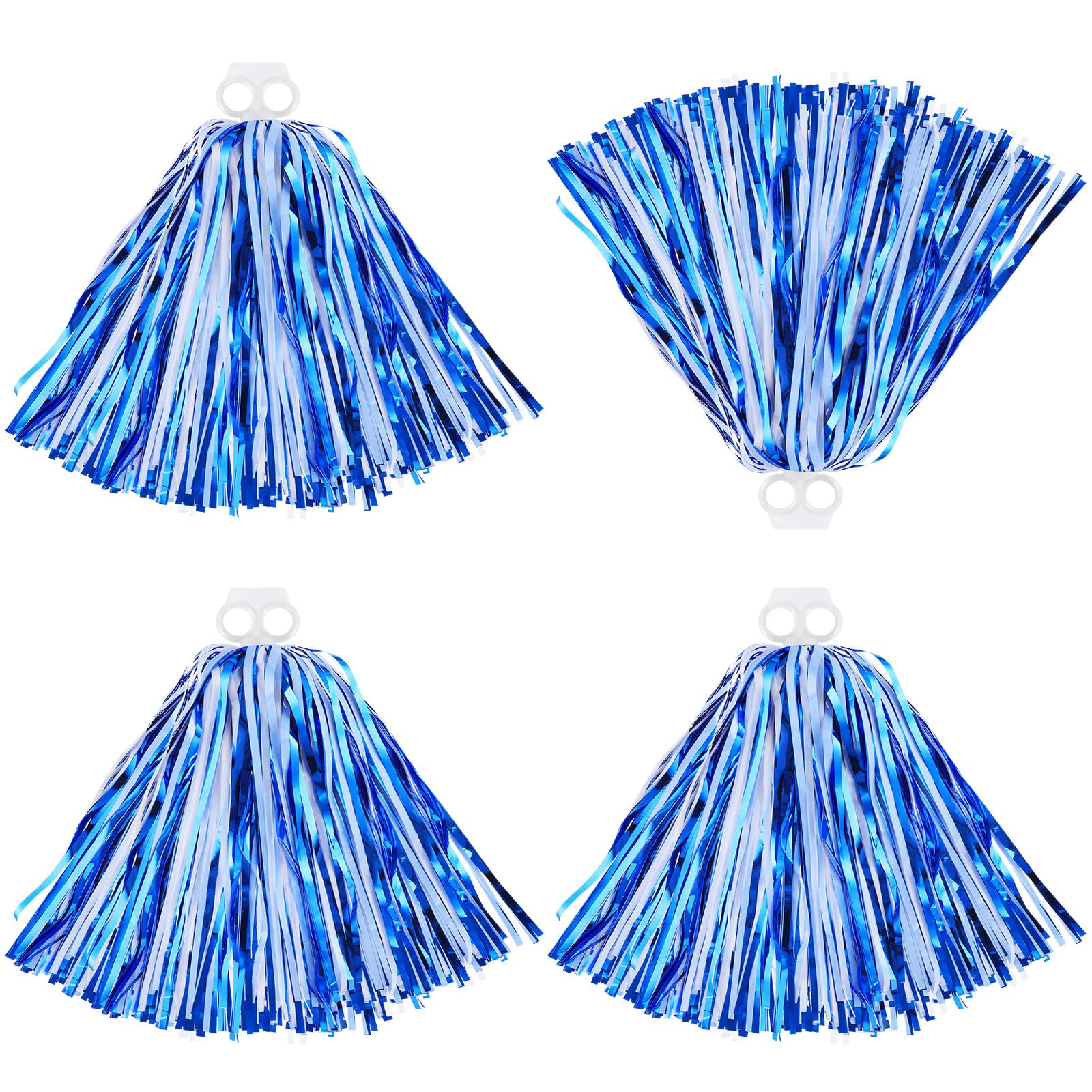 Photo 1 of Thenshop Cheerleading Pom Poms 4 Pack Cheerleader Squad Spirited Fun Pompoms Cheer Hand Flowers Metallic Foil Pompoms for Adults Sports Meeting Team Spirit Cheering Party(Blue and White)