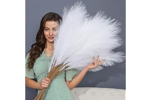 FOTEEWL 8 PCS Faux Pampas Grass Decor 38"/3.1FT Tall Fake Pompas Floral Large Artificial Pompous Grass Branches Plants for Floor Vase Filler Home Boho Decor (White)