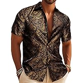 Men's Silk Shirt Paisley Floral Dress Short Sleeve Button Down Summer Shirts Formal Casual Western Wrinkle Free Party Prom