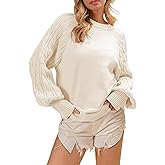 Cakulo Womens Fall Pullover Sweaters Chunky Cable Knit Sweater Lantern Sleeve Crewneck Fashion Knitted Tops 2025