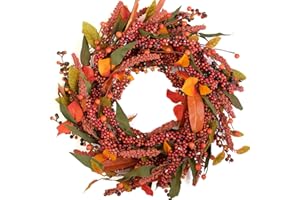 Bibelot Fall Wreath Artificial Berry Wreath Green Leaves for Front Door Autumn Wreaths Farmhouse Home Office Wedding Party Wall Decor … (Berry Wreath)
