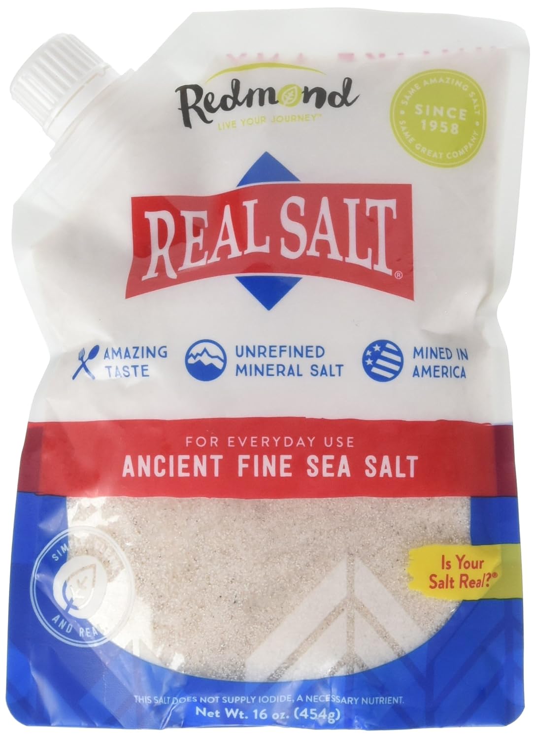 Amazon Com Redmond Real Salt Ancient Fine Sea Salt Unrefined Mineral Salt 16 Ounce Pouch 1 Pack Grocery Gourmet Food