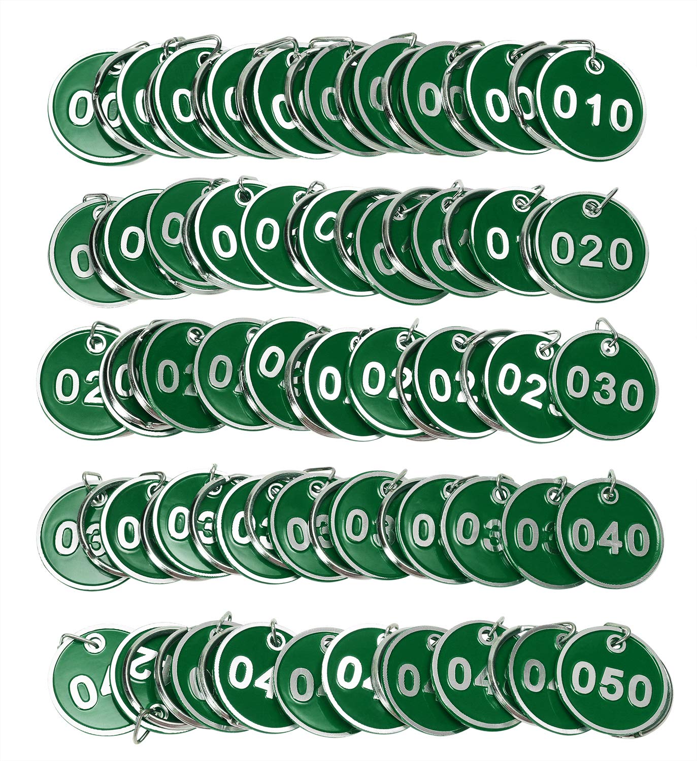 ONLYKXY 1-50 Number Colorful Tough Aluminum Metal Numbered Marking Identification Hang Tags Luggage Labels ID Tag with Split Rings for Organized Coded Key Box Cabinet System Identifier (Green)