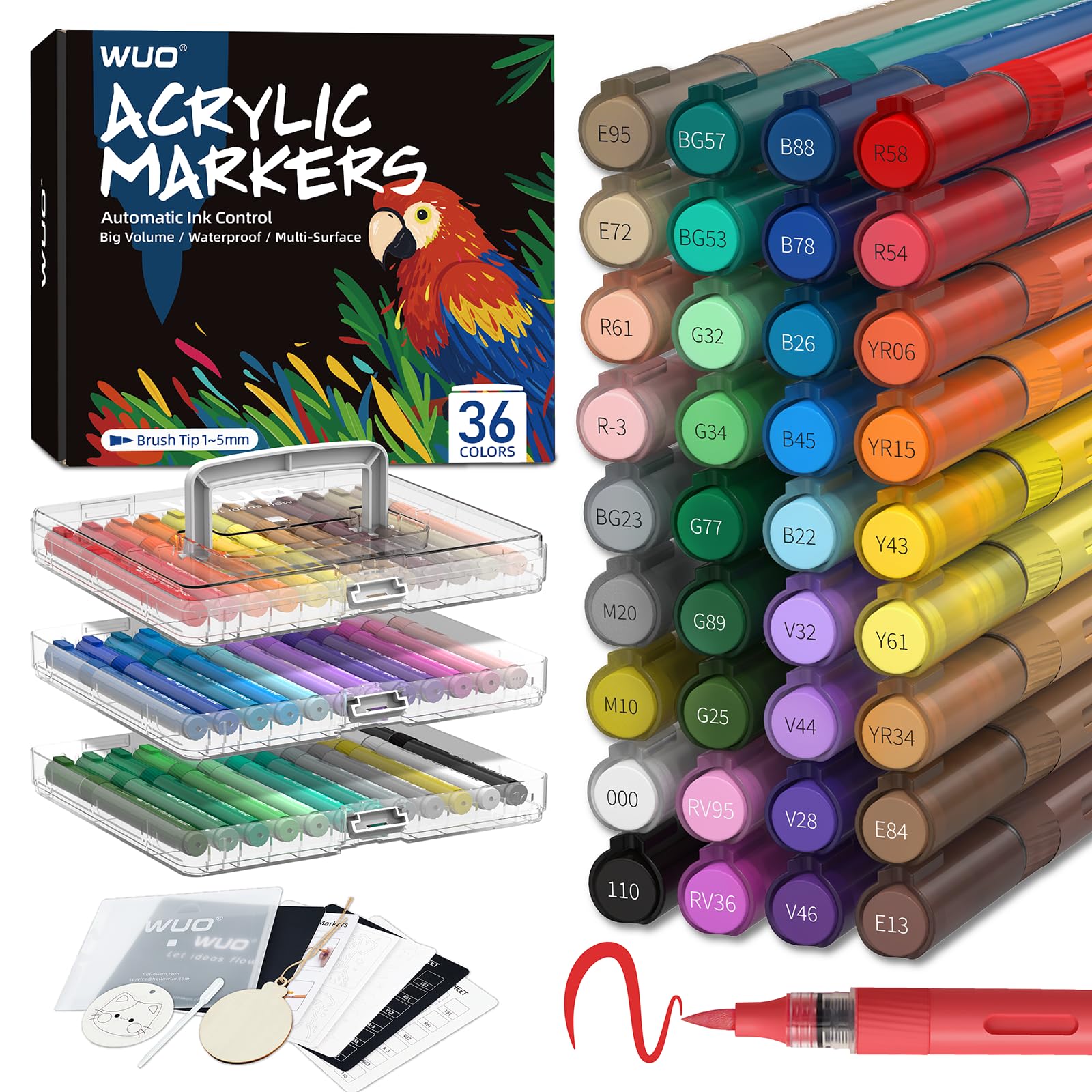 Photo 1 of ***Only 30*** WUO 36 Colors Acrylic Paint Markers, Water-Based No-Bleed Markers, Automatic Ink Control Brush Tip for Multi-Surface Acrylic Paint Pens for Rock Painting, Wood, Canvas, Glass, DIY Art