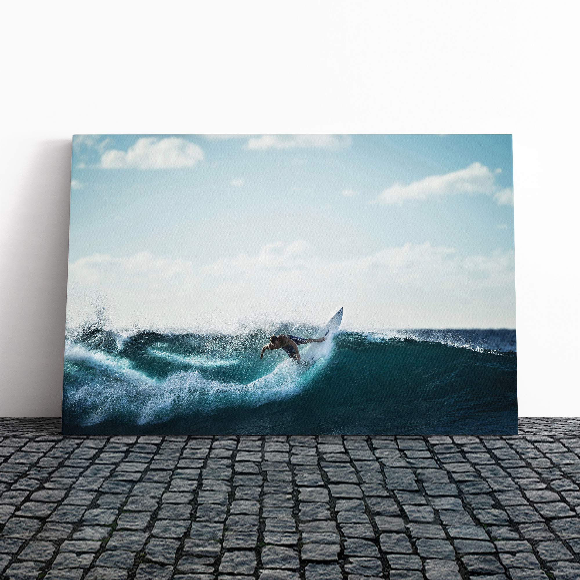 Surfer Surfboard Surfing Seascape(5) Canvas Print | Gallery Wrapped 30mm Frame Wall Art | 20x14 inches | Ready to Hang | Modern Seascape Picture | Living Room Bedroom Lounge Office