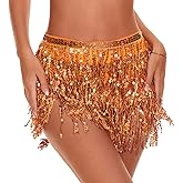 Womens Belly Dance Hip Scarf with Sparkly Fringe Rave Party Sequin Skirt Costume Festival Tassel Skirt