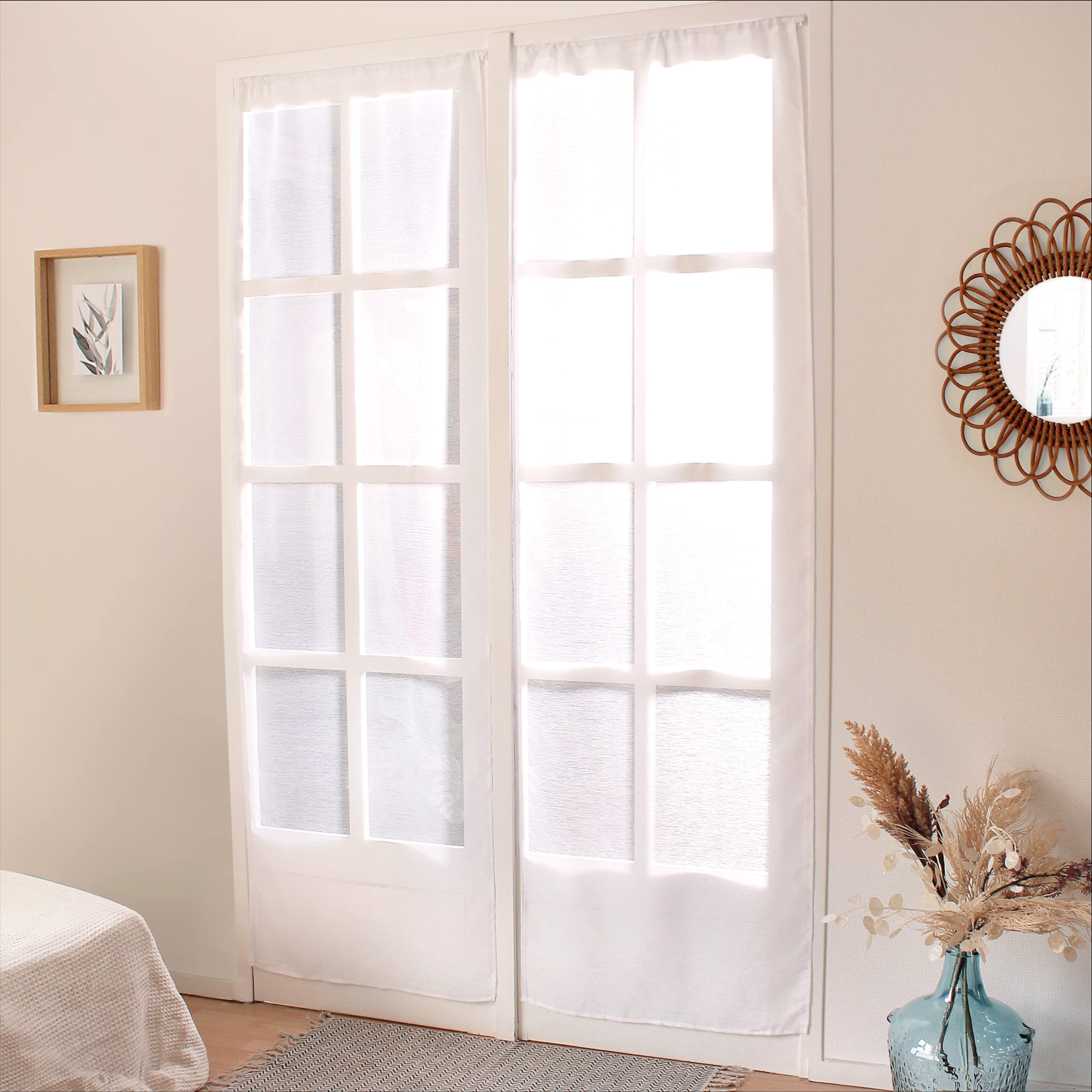 edenjoyhome Enjoy Home – Pair of Sandblasted Curtains – Rod Pocket – 100% Sandblasted Polyester – 70 x 220 cm – White