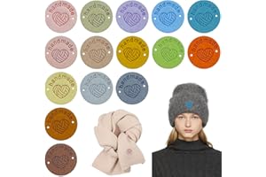 ASWEWAMT 45 Pcs Handmade PU Leather Label Leather Crochet Labels Clothing Hand Made Embossed Tag with Holes Embellishments Knit Leather Tags for Crochet Sewing Clothing Decors (Heart, Round)