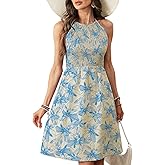 Freedom Girls Women's Boho Floral Halter Neck Dress Casual Summer Dresses for Women 2025 Hawaiian Vacations Sundresses