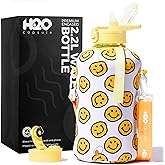 H2O Capsule 2.2L Half Gallon Water Bottle with Storage Sleeve and Covered Straw Lid – BPA Free Large Reusable Drink Container with Handle - Big Sports Jug, 2.2 Liter (74 Ounce)