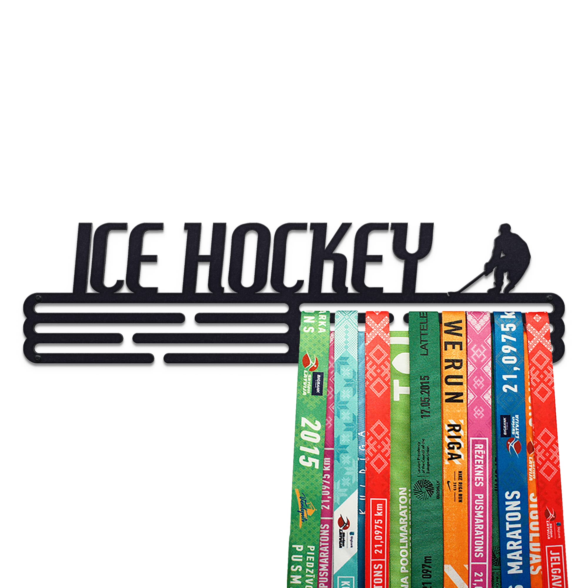United Medals ICE HOCKEY Sport Medal Hanger Display | Matte Black Steel Medal holder | Awards display rack for up to 48 medals