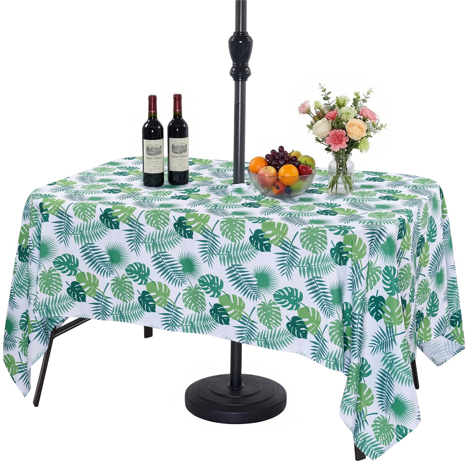 Eternal Beauty 132x178cm Recatngle Little Leaf Indoor Outdoor Splashproof Tablecloth with Umbrella Hole and Zipper for Patio Garden Party and BBQ（52"x70"）