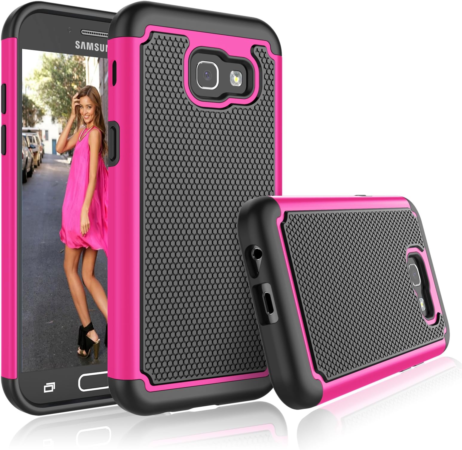 Eutekcoo Galaxy A5 2017 Case,[Hot Pink+Black] [Silicone Rugged &Hard Plastic] [Hybrid Dual Layer] Slim Shockproof Armor Case Protective Cover Shell for Samsung Galaxy A5 2017