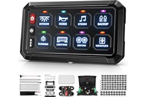BUMBEE 8 Gang Switch Panel RGB 5-Level Brightness Switches, Multifunction Toggle Switch Box Circuit Control Relay Momentary, High Power 3 Silicone Button for Cart Car Truck SUV RV Offroad Marine