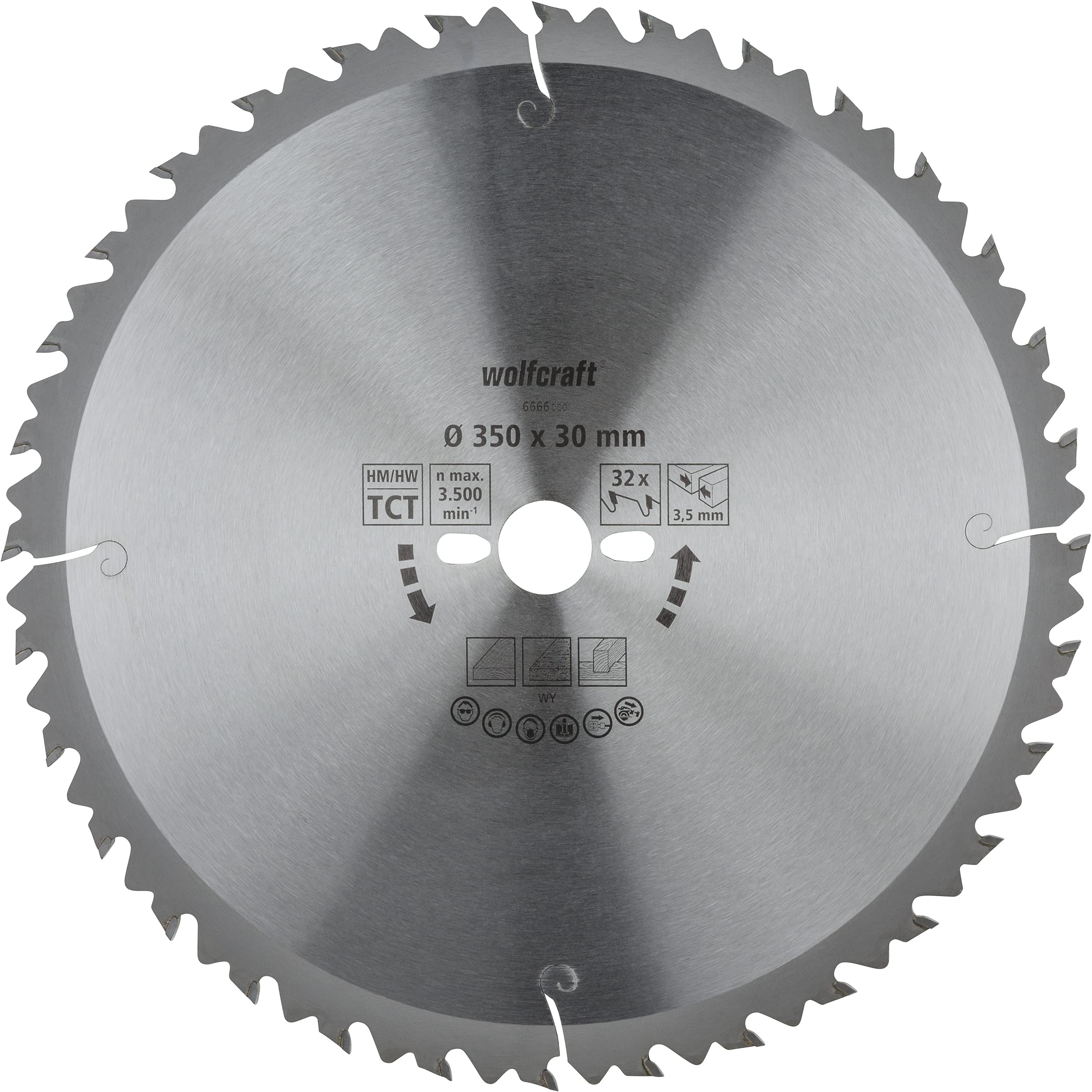 wolfcraft TC Circular Table Saw Blade, green series, Ø 350 mm I 6666000 I Quick, medium-coarse cuts