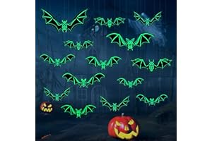 ANNIDO Halloween Decorations Outdoor, Halloween Hanging Bats Yard Sign, 12pcs Upgraded Large 3D Glowing Black Bats, Halloween Decoration for Yard Lawn Garden