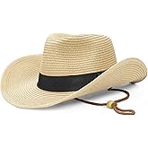 Straw Cowboy Hat for Men Women Western Cowgirl Hats with Shapeable Wide Brim for Beach Sun Summer