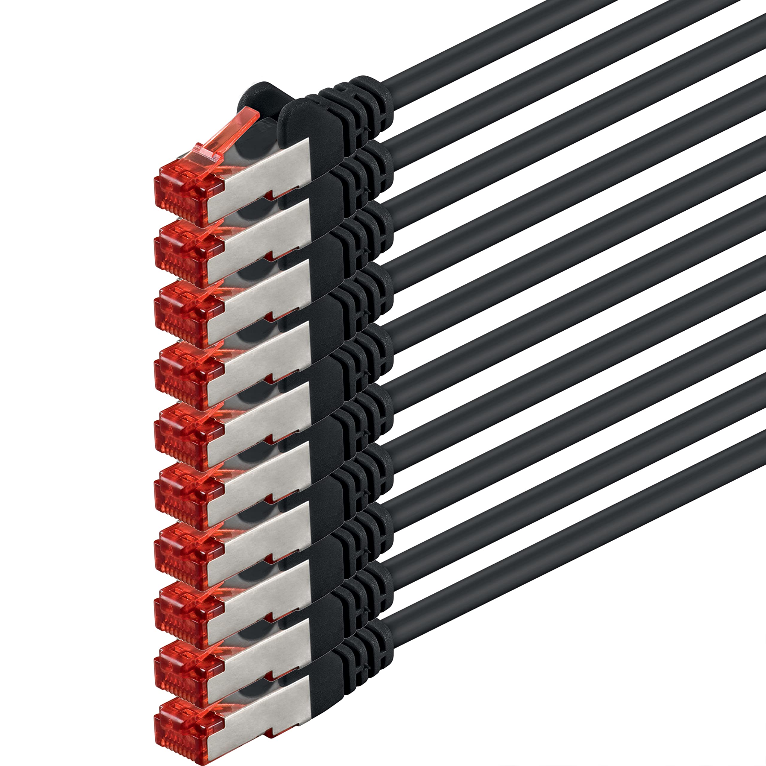 1aTTack.de 10x 10m - Cat 6 Network Cable Patch Cable Cat6 RJ45 SFTP - Black