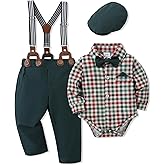 SANMIO Baby Boy Clothes Suit 0-24M Boys Baptism Easter Outfits Baby Shirt+Bow Tie+Pants+Suspenders 4Pcs Christmas Wedding Set
