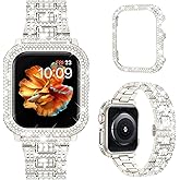 Mosonio Compatible with Bling Apple Watch Band Women 40/44/41/45/42/46mm with Shiny Metal Case, Full Sparking Luxury Diamond Bands and Cover Set, Charming Wedding Strap for iWatch SE Series 11/10/9/8/7/6/5/4