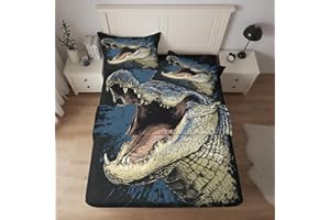 Tzvjxln Crocodile Sheets Queen Size - Wild Alligator Bed Sheets - Crocodile Sheet Set - Super Soft Microfiber Bedding 4 Piece