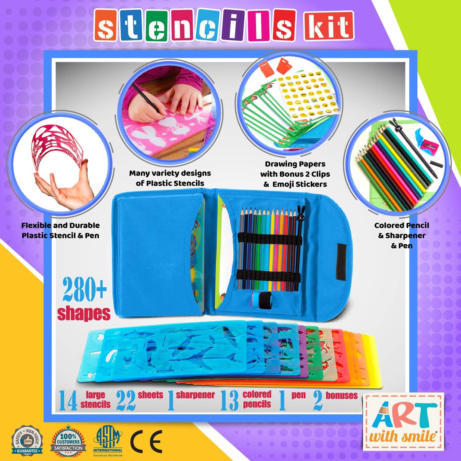 Drawing Stencils Set for Kids (55 Piece), Arts and Crafts Set for Girls & Boys - Image 4
