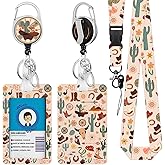 Western Lanyards for ID Badge Holder, Cute Western Cowboy Cactus ID Badge Holder with Heavy-Duty Retractable Reel Clip, Gift for Teacher Nurse Adult