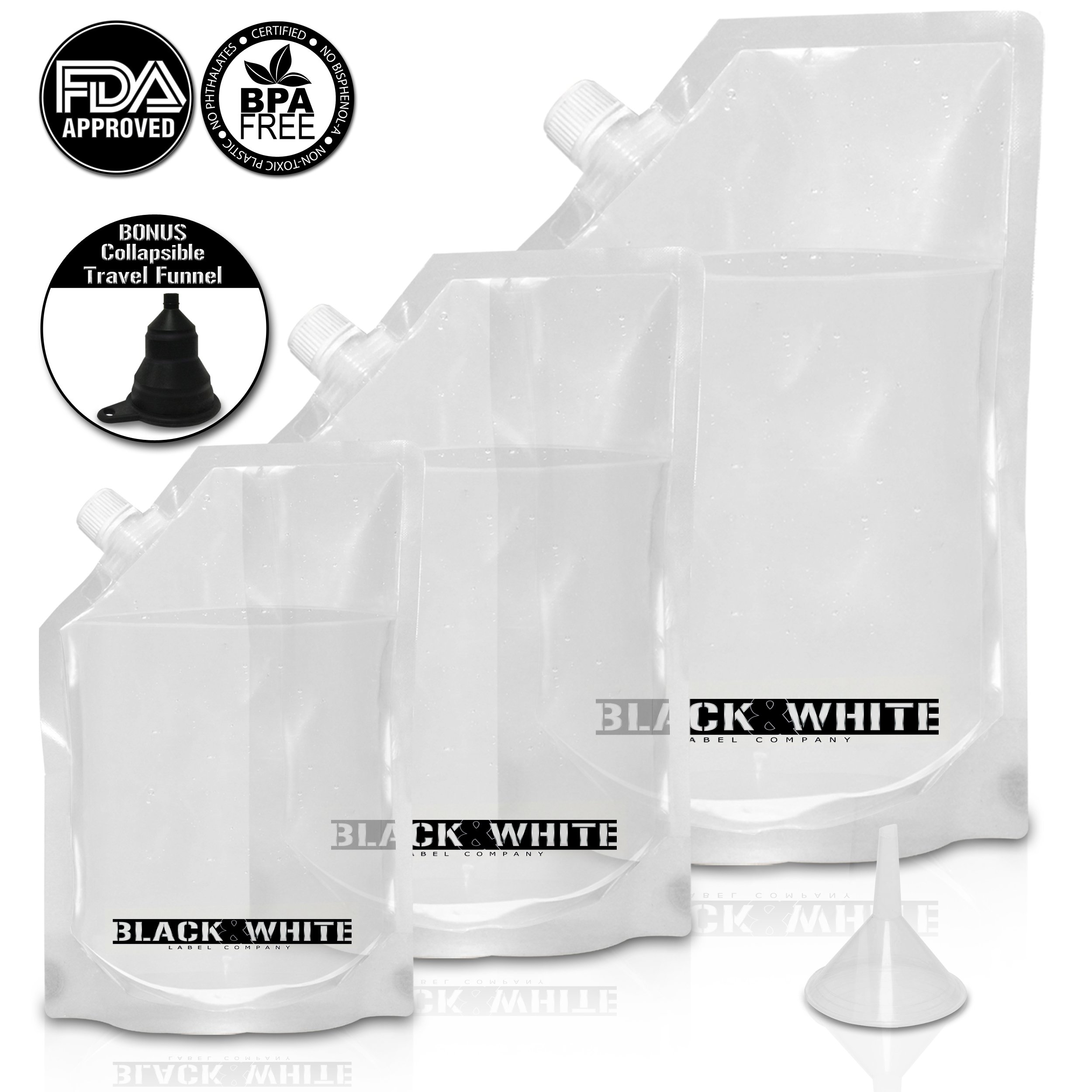 (3) Black & White Label Premium Plastic Flasks Liquor Rum Runner