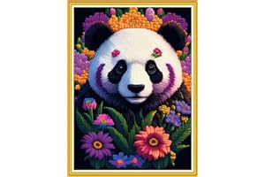 Redxing Stamped Cross Stitch Kits Embroidery kit for Beginners Adults Full Range of Embroidery Patterns Starter Kits DIY Printed Cross Stitch Kits Needlepoint Kits 11CT-Flower Panda 15.7x19.7 inch