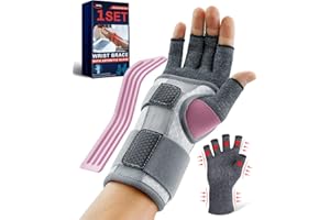 FEATOL Compression Arthritis Glove with Wrist Brace, Comfortable Fingerless Carpal Tunnel Hand Gloves for Women Night Support, Pain Relief for Rheumatoid Arthritis, Work, Typing - Right Hand, Medium