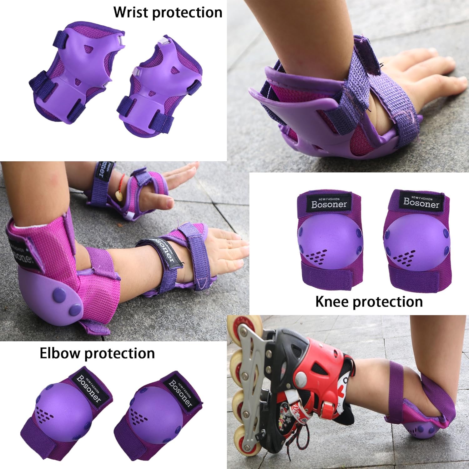BOSONER Kids/Youth Knee Pad Elbow Pads Guards Protective Gear Set for Roller Skates Cycling BMX Bike Skateboard Inline Skatings Scooter Riding Sports, Wrist Guards Toddler for Multi-Sports Outdoo : Sports & Outdoors