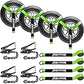 Bolvixor 4 Pack Car Tie Down Straps for Trailers - 2" x 96" - 9900LBS Break Strength - Tire Ratchet Straps with Heavy Duty Chain Anchors for Hauling UTV, SUV, Truck, Any Cars