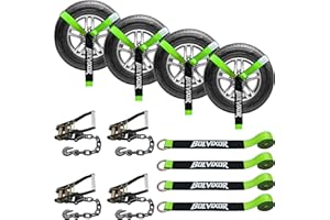 Bolvixor 4 Pack Car Tie Down Straps for Trailers - 2" x 96" - 9900LBS Break Strength - Tire Ratchet Straps with Heavy Duty Chain Anchors for Hauling UTV, SUV, Truck, Any Cars