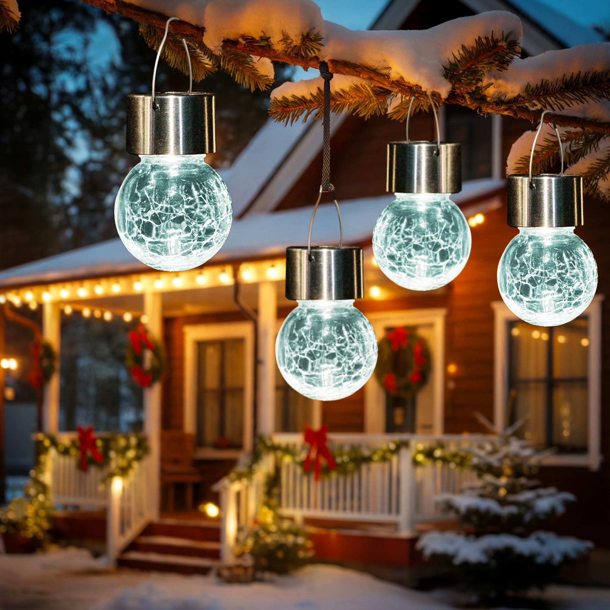 Photo 1 of GIGALUMI Solar Lights Outdoor Waterproof, 8 Pack Solar Hanging Lights Garden Decor, Gifts for Women, Solar Outdoor Lantern Waterproof Cracked Glass for Yard, Fence, Tree(Cold White)