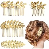 BOYIVI 4-Piece Hair Comb Set - Gold Leaf Hair Side Combs, Barrette, Rhinestone Wedding Headpiece for Women, Girls, Bride, Bridesmaid