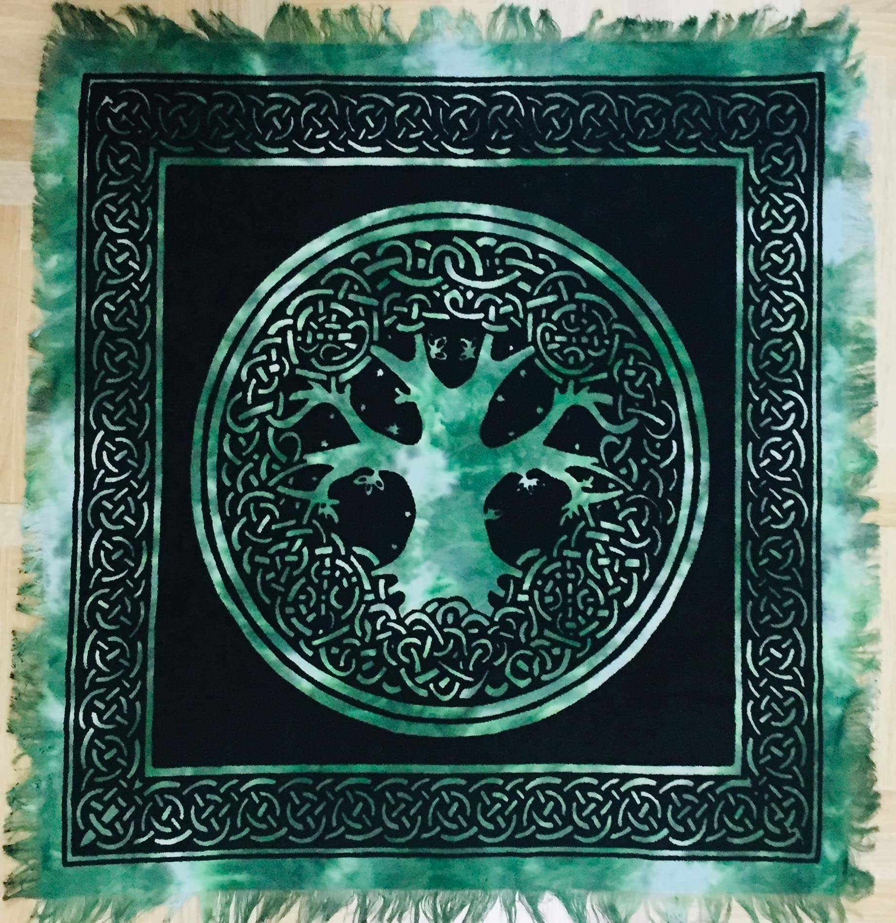 Indian Consigners Altar Green Celtic Tree of Life Tarot Square 18