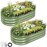Permade Galvanized Raised Garden Bed - 2 Pcs 4x2x1FT Planter Box, Green | Raised Beds for Gardening Outdoor, Metal Flower Bed, Steel Raised Garden Bed Kit with Gloves for Vegetables, Flower, Herbs