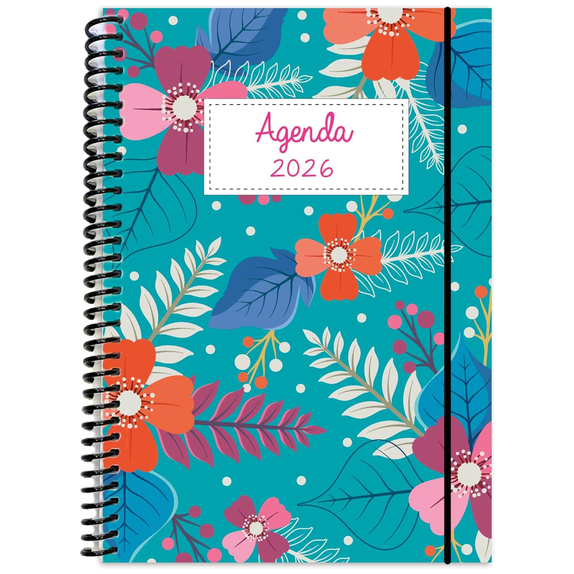 2026 Diary 1 Day Per Page Floral Design Diary A5 Format Spiral Plastic Covers Premium Paper 320 Pages Personal Planner Colorful Ideal Office Students Women Organized