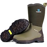 Trudave Rubber Boots for Men with Steel Shank, Waterproof Mid Calf Mens Rain Boots, 5.5mm Neoprene Insulated Mud Work Boots for Garden, Size 6-13