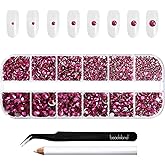 Beadsland Rhinestones for Makeup,8 Sizes 2500pcs Glass Flatback Rhinestones Eye Gems for Nails Crafts with Tweezers and Wax Pencil,Fuchsia,SS4-SS30