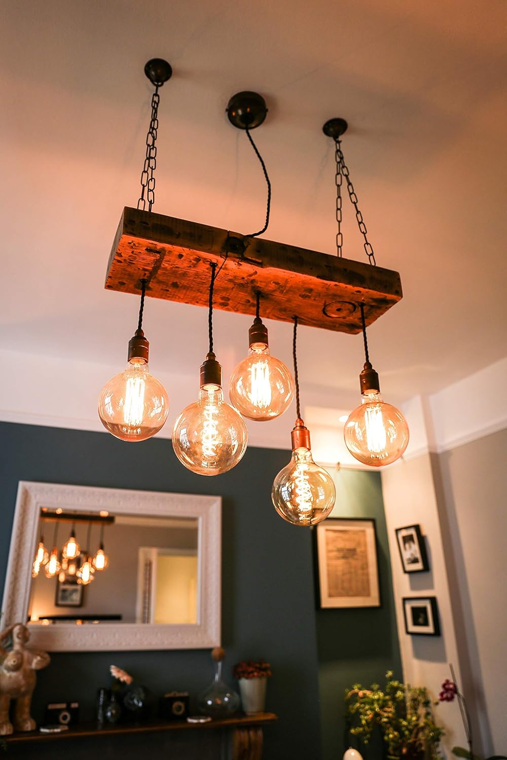 5 Bulb Reclaimed Rustic Wooden Beam Chandelier Ceiling Light