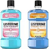 Listerine Strong Teeth Fluoride Anticavity Mouthwash, Teeth Strengthening Oral Rinse, Mint, 1 L & Listerine Gum Therapy Antis