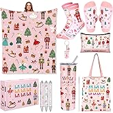 JenPen 10 Pcs Valentines Pink Nutcracker Ballet Gifts Basket Set for Women Nutcracker Lovers Include 20 oz Stainless Steel Tumbler Cosmetic Bag Throw Blanket Basket Stuff for Dancers Friend