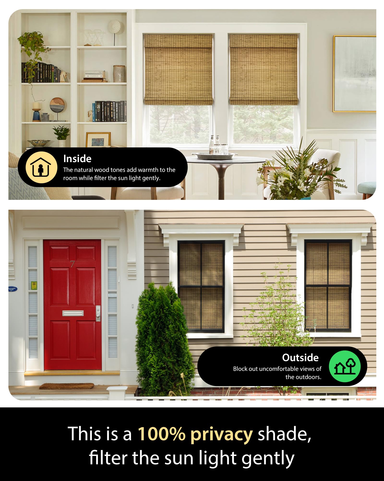 UNISHADES Cordless Bamboo Roman Shades for