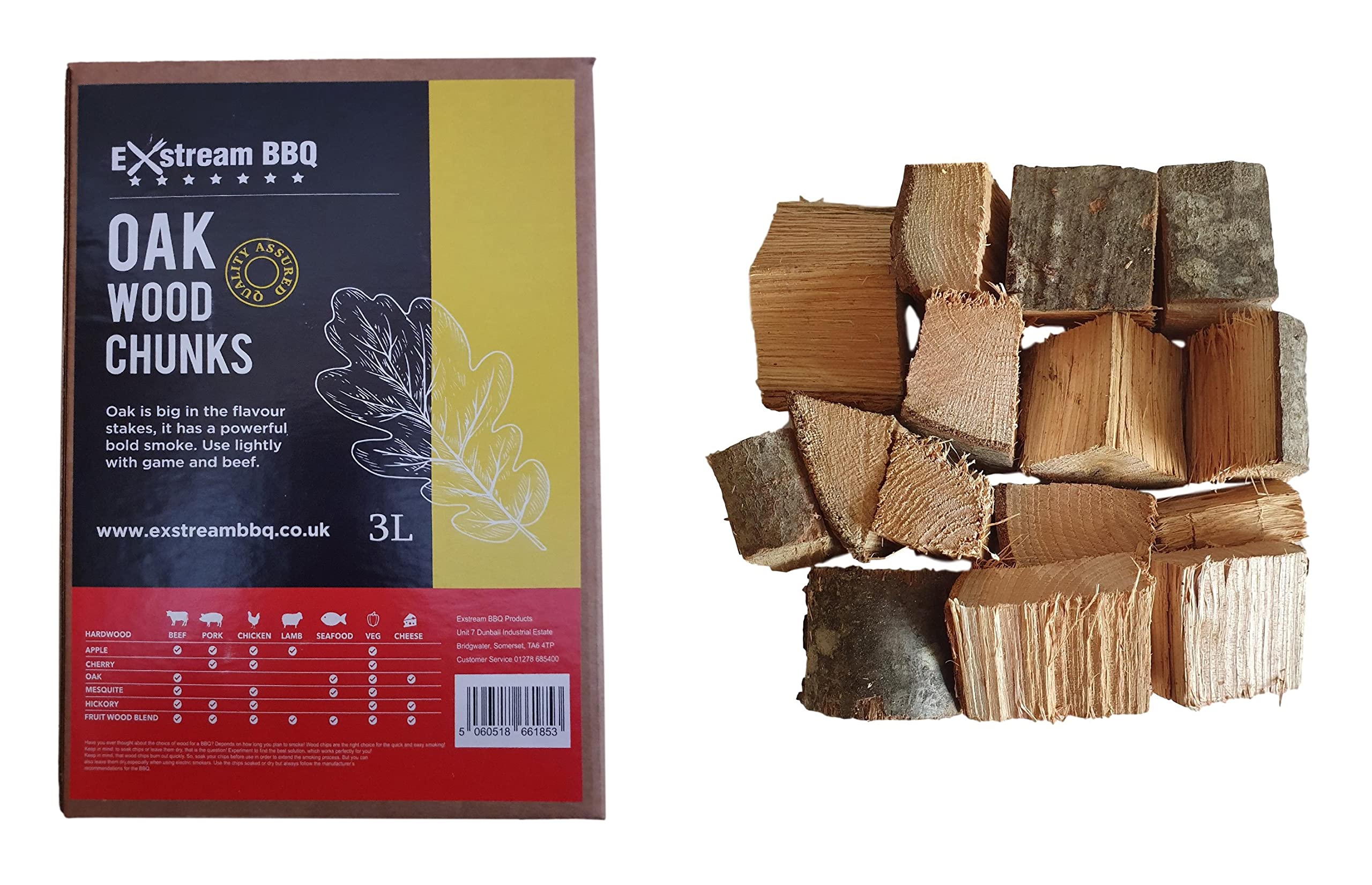 Exstream BBQ Barbecue Smoking Wood Chunks Food Smoke Apple, Hickory, Oak, Cherry, Mesquite 100% Natural No Chemicals (Oak 3 Litre)