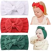 jollybows Baby Girl Headband Christmas Bows Nylon Head Wraps Newborn Hairbands Infant Toddler Hair Bow (4- Red Green White- Merry Christmas)