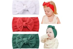jollybows Baby Girl Headband Christmas Bows Nylon Head Wraps Newborn Hairbands Infant Toddler Hair Bow (4- Red Green White- Merry Christmas)