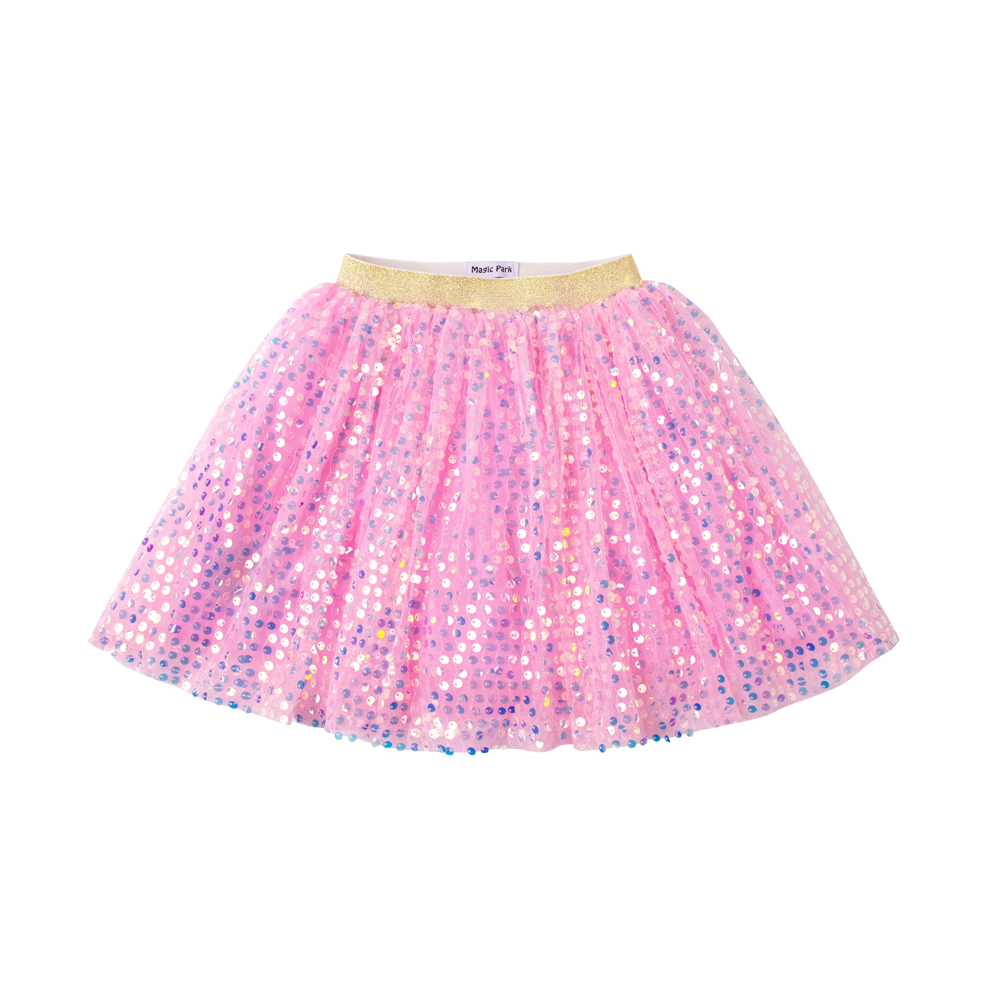 Photo 1 of Magic Park 1-14Y Toddler Tulle Sequin Skirt Little Girl Tutu Skirts Birthday Holiday Party Girls Solid Color Short Skirt (Pink Skirt, 3-5 Years)