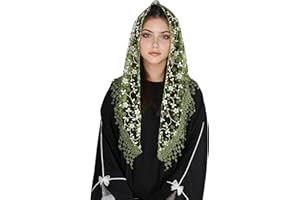 Zofocy Soft Lace Triangle Scarf for Women Sheer Floral Head Cover Modest Wedding Veil Shawl with Tassel Elegant Head Scarf